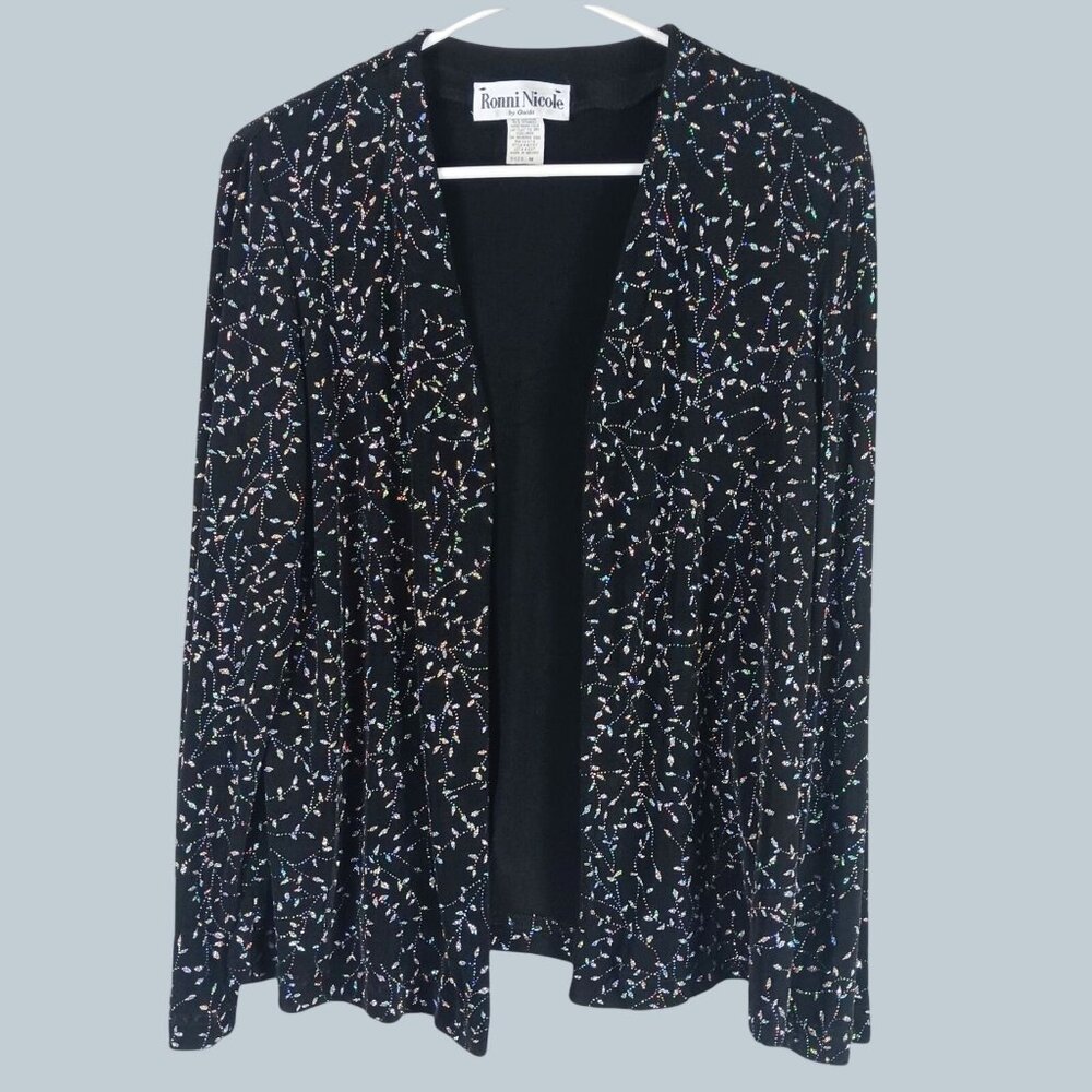 Vintage Rainbow Sparkle Blazer Jacket Womens M Black Sparkly Slouchy Whimsigoth